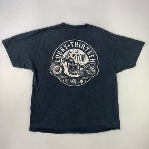 VTG Y2K Lucky Thirteen Biker T-Shirt Mens XL Black Short Sleeve Tattoo Art
